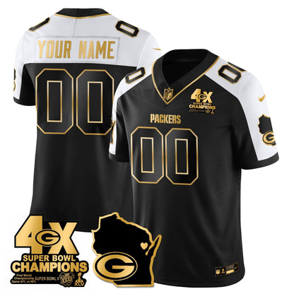 GB 4-Time Champions Patch Vapor Limited Gold Jersey - All Stitched-DTD