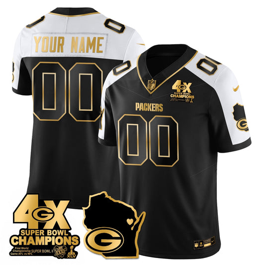 GB 4-Time Champions Patch Vapor Limited Gold Custom Jersey - All Stitched-DTD