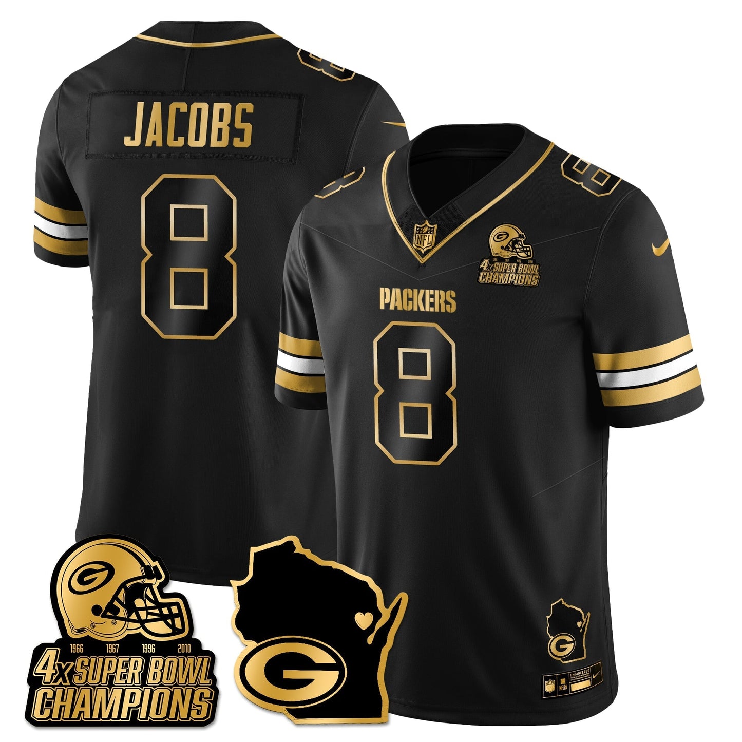 GB 4-Time Champions Patch Vapor Limited Gold Jersey - All Stitched-DTD