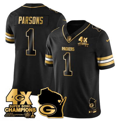 GB 4-Time Champions Patch Vapor Limited Gold Jersey - All Stitched-DTD