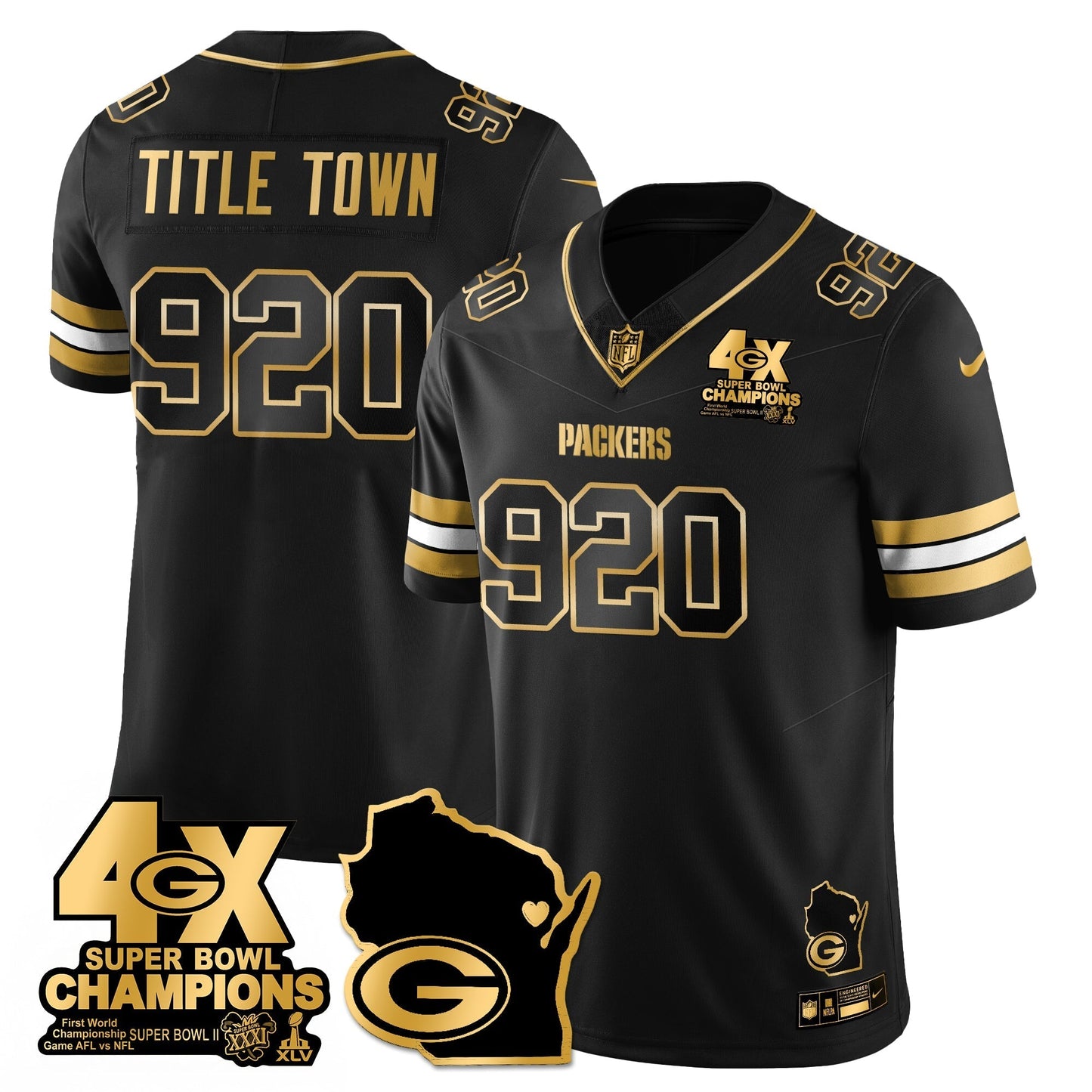 GB 4-Time Champions Patch Vapor Limited Gold Jersey - All Stitched-DTD