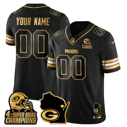 GB 4-Time Champions Patch Vapor Limited Gold Custom Jersey - All Stitched-DTD