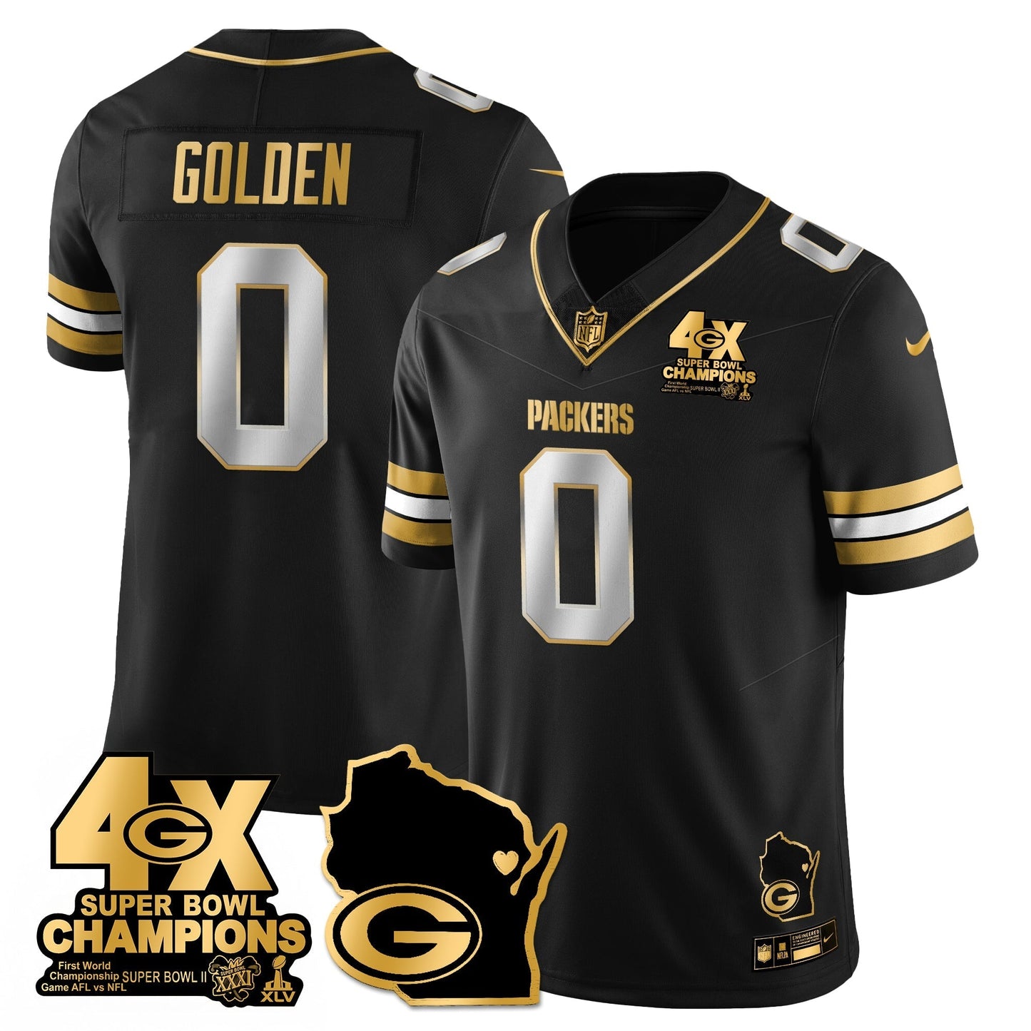 GB 4-Time Champions Patch Vapor Limited Gold Jersey - All Stitched-DTD