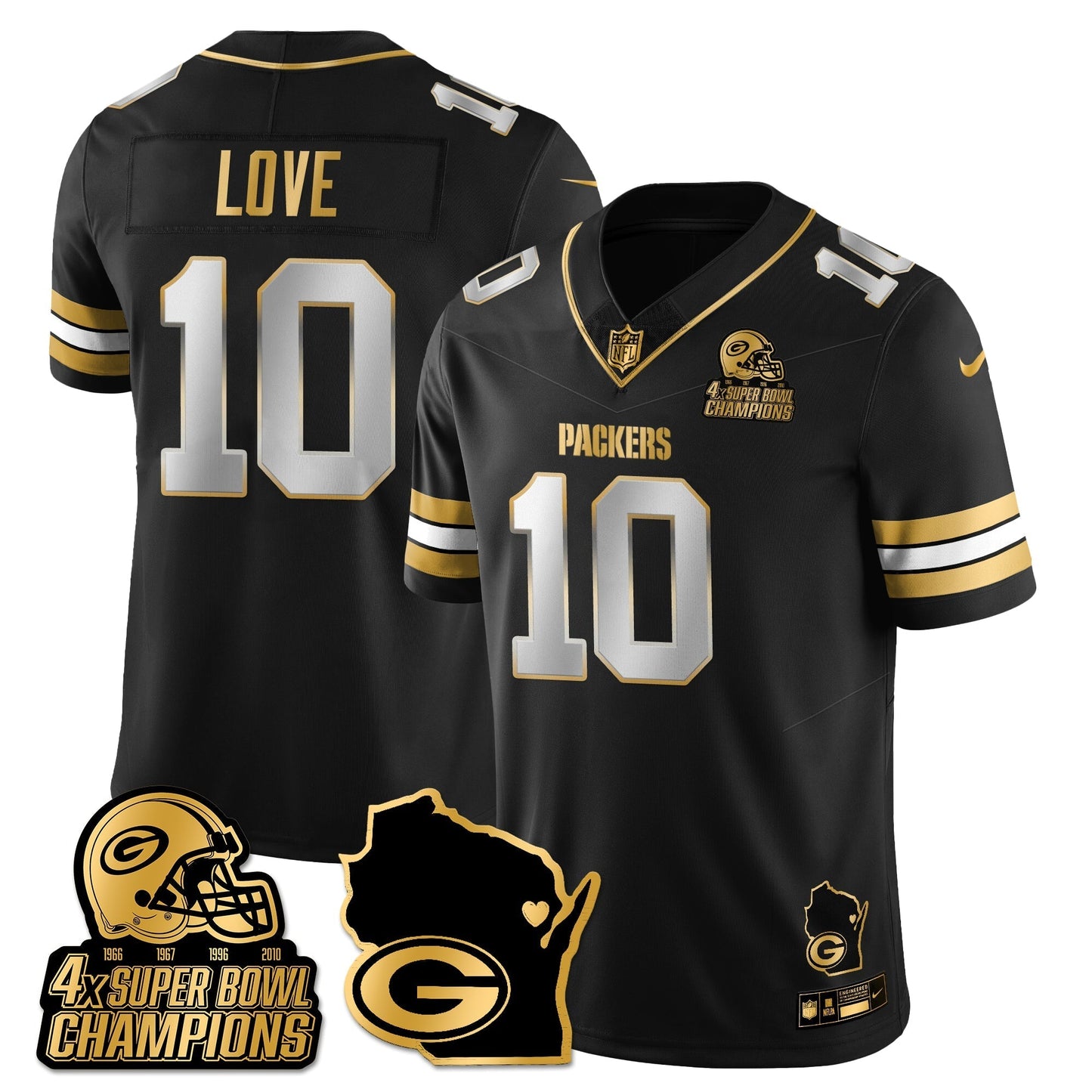 GB 4-Time Champions Patch Vapor Limited Gold Jersey - All Stitched-DTD