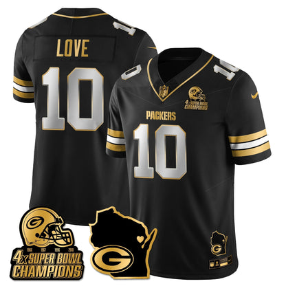 GB 4-Time Champions Patch Vapor Limited Gold Jersey - All Stitched-DTD