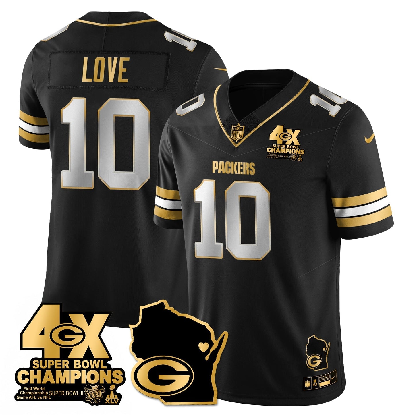 GB 4-Time Champions Patch Vapor Limited Gold Jersey - All Stitched-DTD