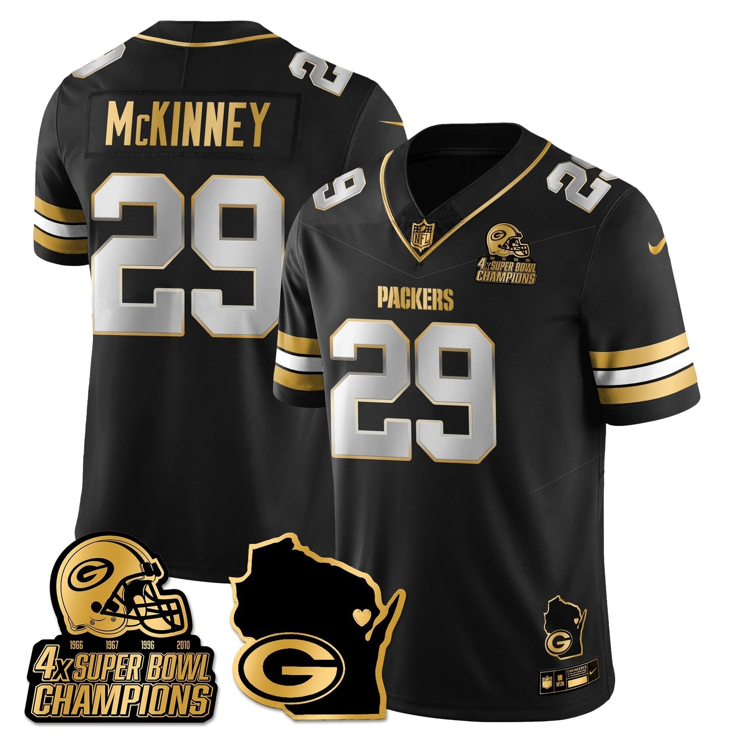 GB 4-Time Champions Patch Vapor Limited Gold Jersey - All Stitched-DTD