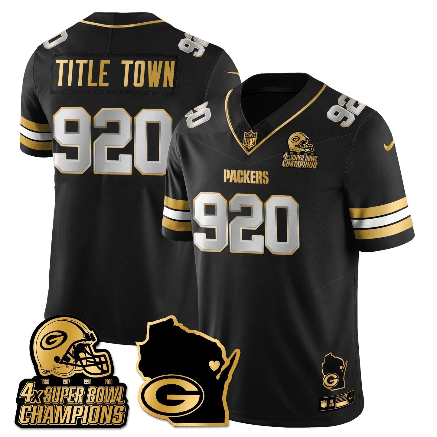 GB 4-Time Champions Patch Vapor Limited Gold Jersey - All Stitched-DTD
