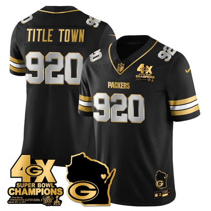 GB 4-Time Champions Patch Vapor Limited Gold Jersey - All Stitched-DTD