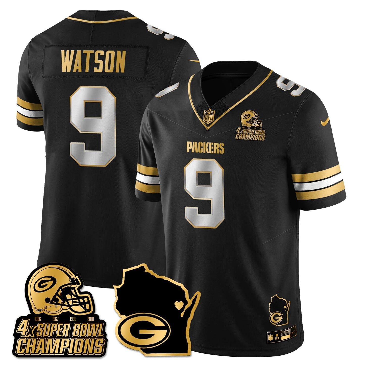 GB 4-Time Champions Patch Vapor Limited Gold Jersey - All Stitched-DTD