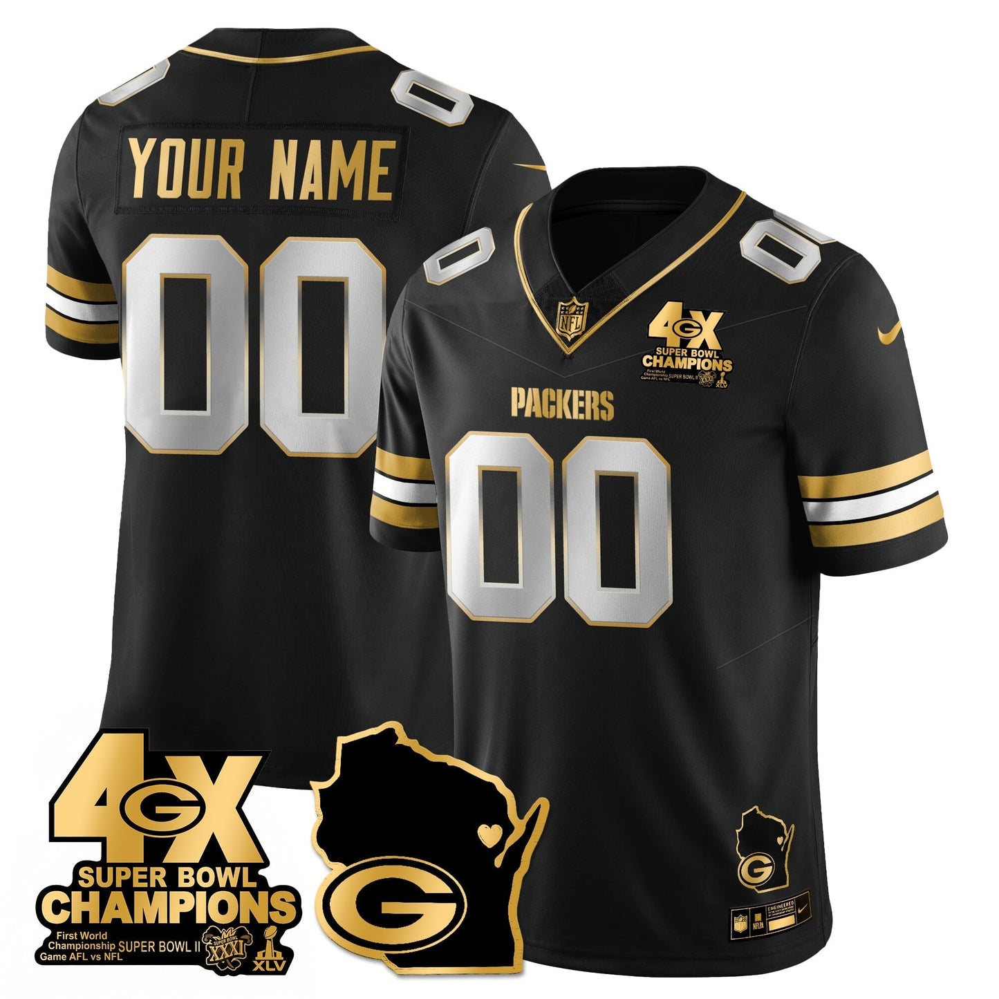 GB 4-Time Champions Patch Vapor Limited Gold Jersey - All Stitched-DTD