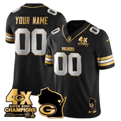 GB 4-Time Champions Patch Vapor Limited Gold Jersey - All Stitched-DTD