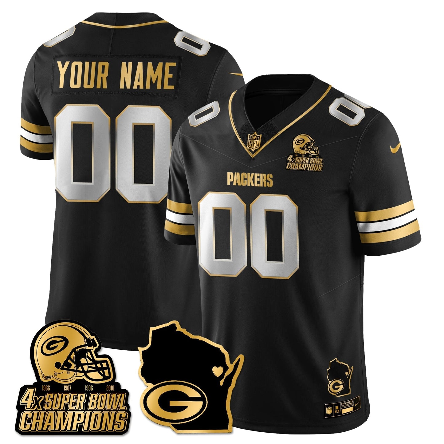 GB 4-Time Champions Patch Vapor Limited Gold Custom Jersey - All Stitched-DTD