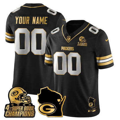 GB 4-Time Champions Patch Vapor Limited Gold Custom Jersey - All Stitched-DTD