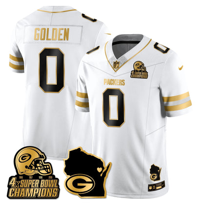 GB 4-Time Champions Patch Vapor Limited Gold Jersey - All Stitched-DTD