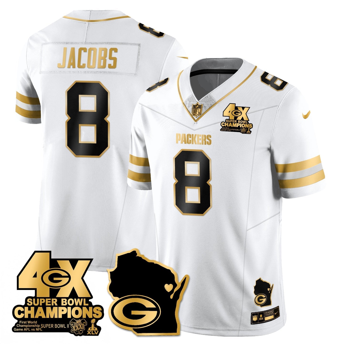 GB 4-Time Champions Patch Vapor Limited Gold Jersey - All Stitched-DTD