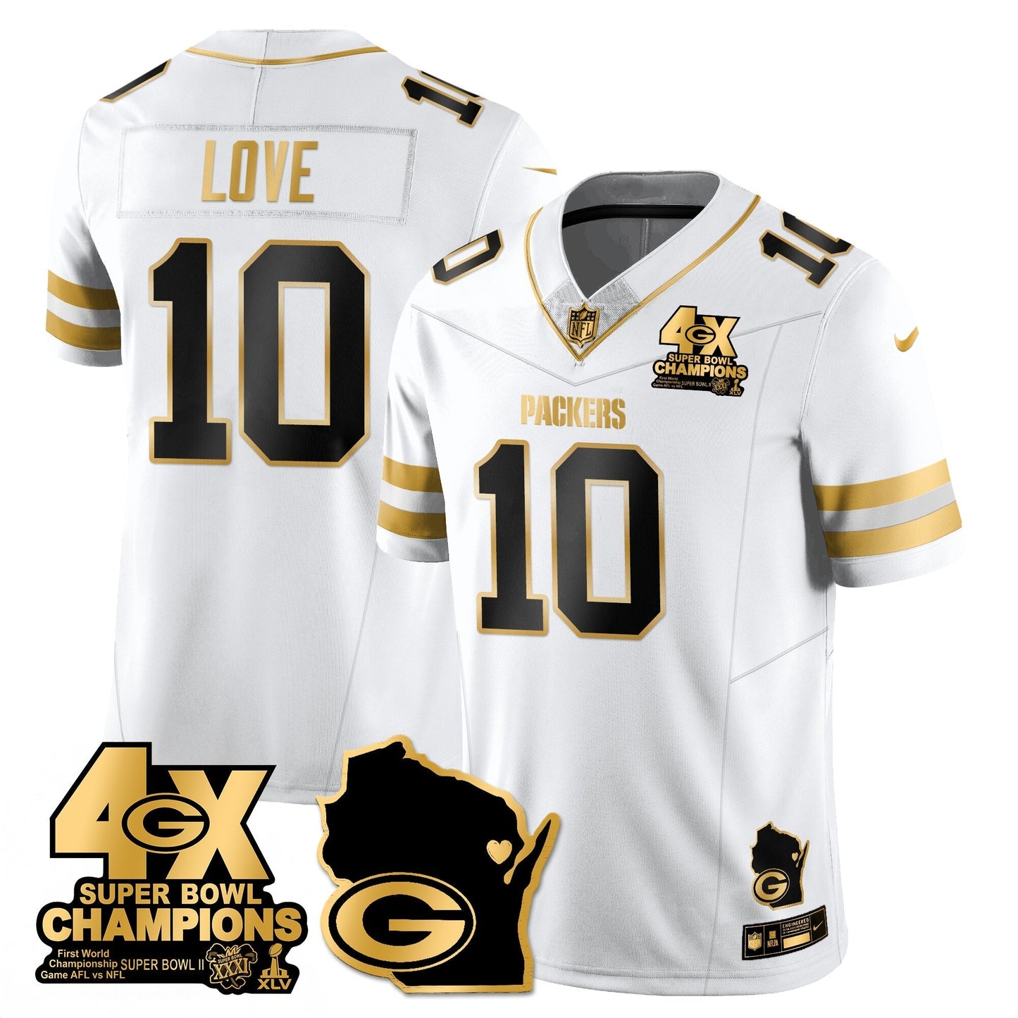 GB 4-Time Champions Patch Vapor Limited Gold Jersey - All Stitched-DTD