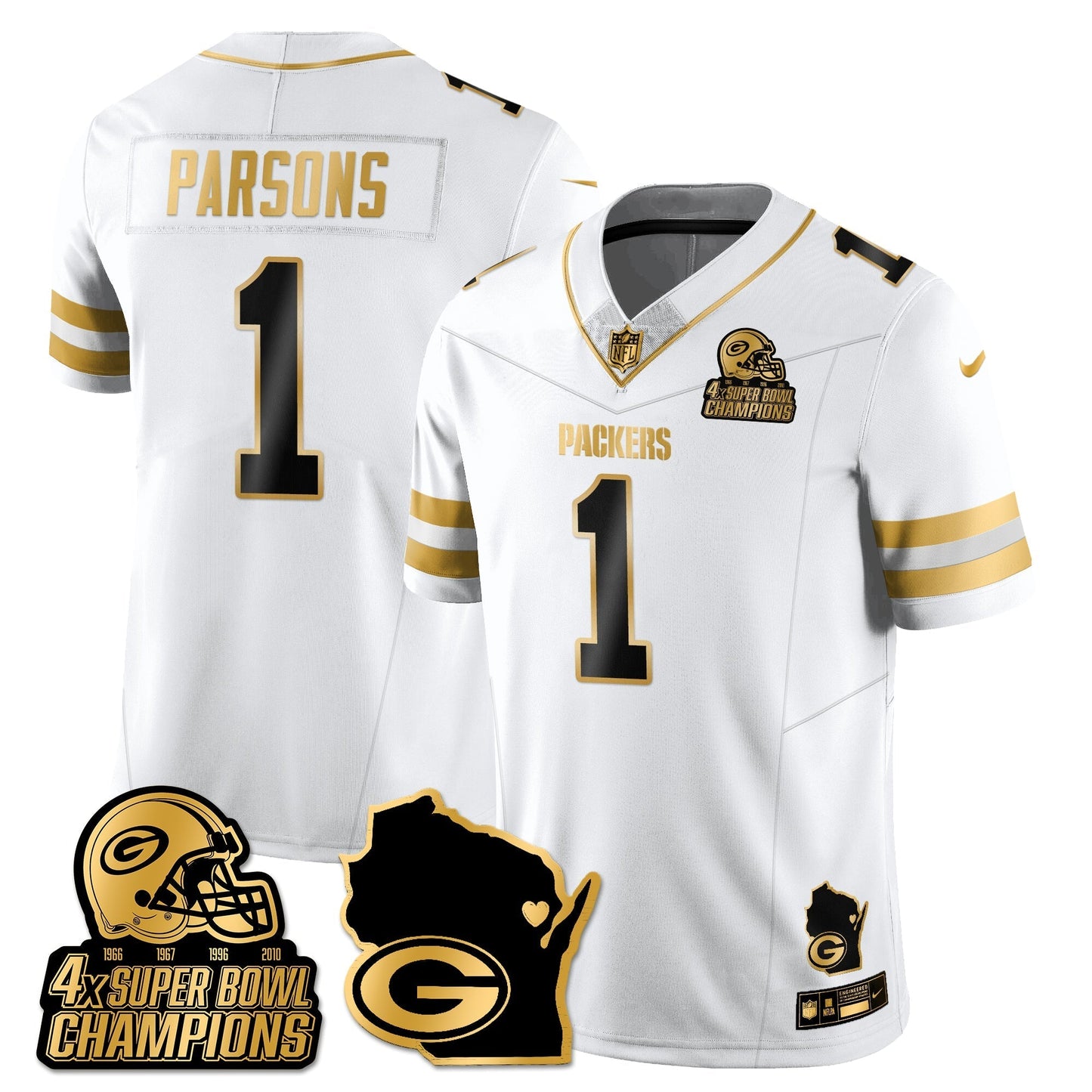 GB 4-Time Champions Patch Vapor Limited Gold Jersey - All Stitched-DTD