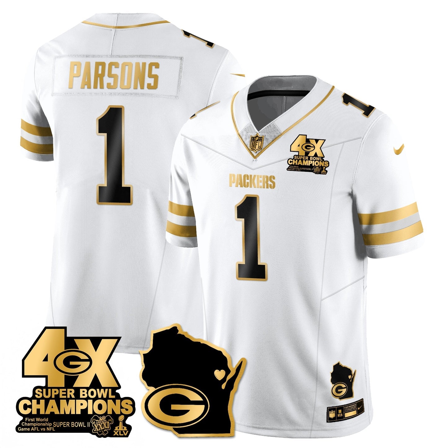 GB 4-Time Champions Patch Vapor Limited Gold Jersey - All Stitched-DTD