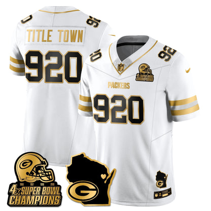 GB 4-Time Champions Patch Vapor Limited Gold Jersey - All Stitched-DTD