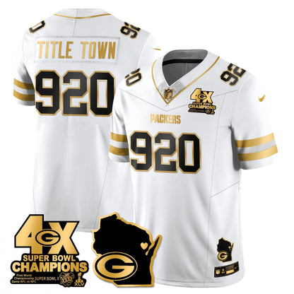GB 4-Time Champions Patch Vapor Limited Gold Jersey - All Stitched-DTD