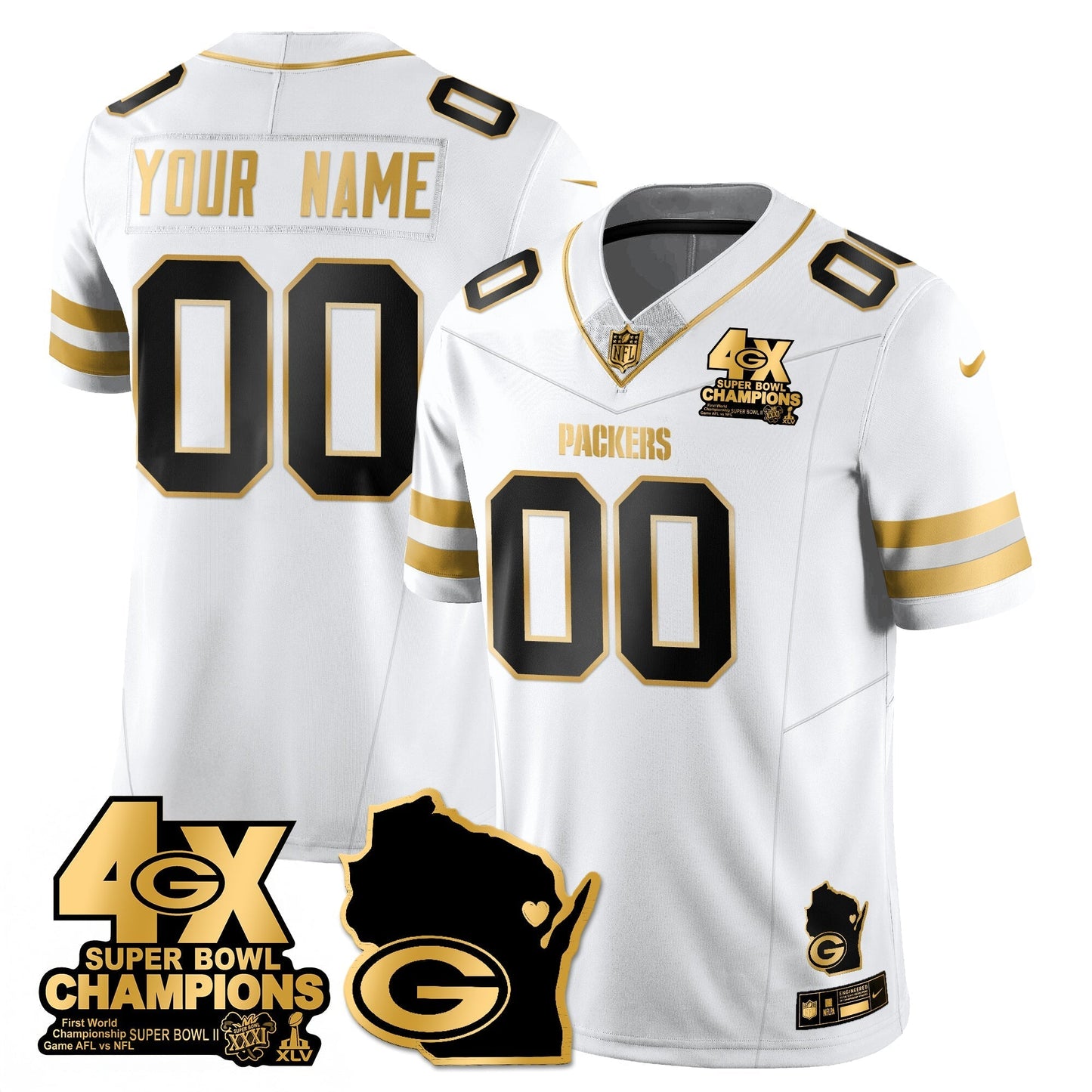 GB 4-Time Champions Patch Vapor Limited Gold Jersey - All Stitched-DTD