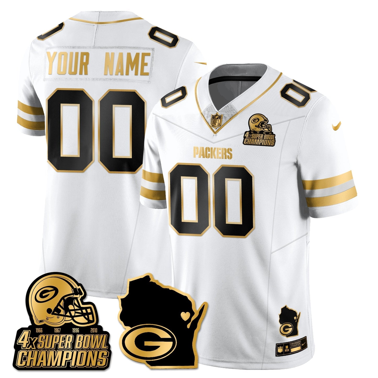 GB 4-Time Champions Patch Vapor Limited Gold Jersey - All Stitched-DTD