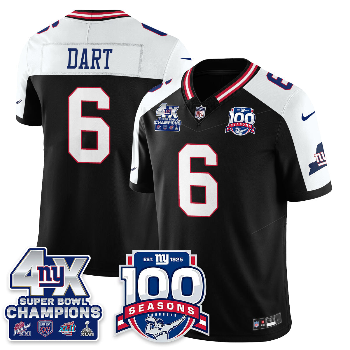 NYG 4-Time Champions Vapor Limited Jersey- 100th Season - All Stitched-DTD