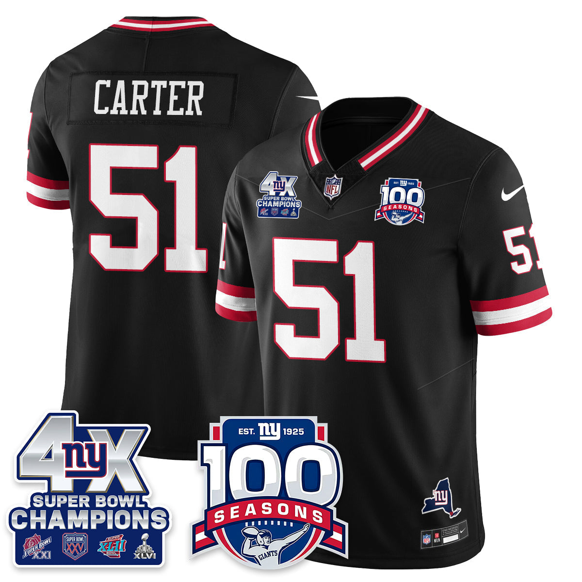 NYG 4-Time Champions Vapor Limited Jersey- 100th Season - All Stitched-DTD