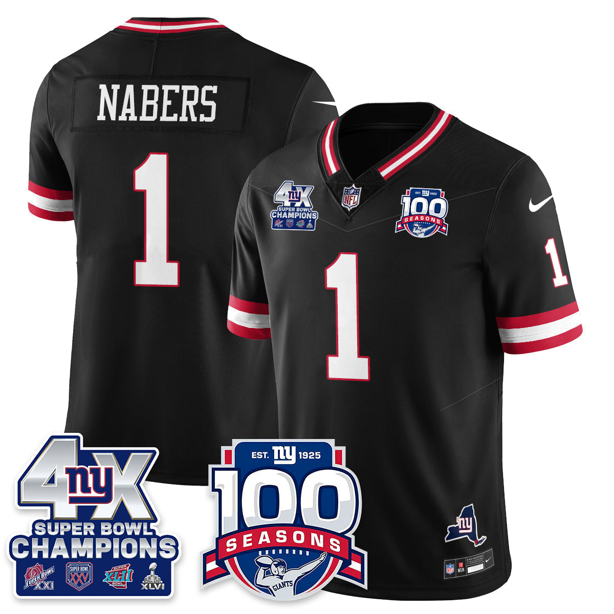 NYG 4-Time Champions Vapor Limited Jersey- 100th Season - All Stitched-DTD