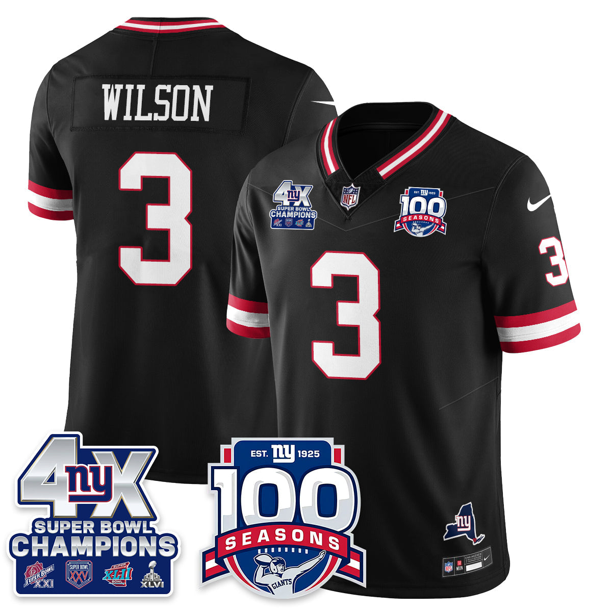 NYG 4-Time Champions Vapor Limited Jersey- 100th Season - All Stitched-DTD