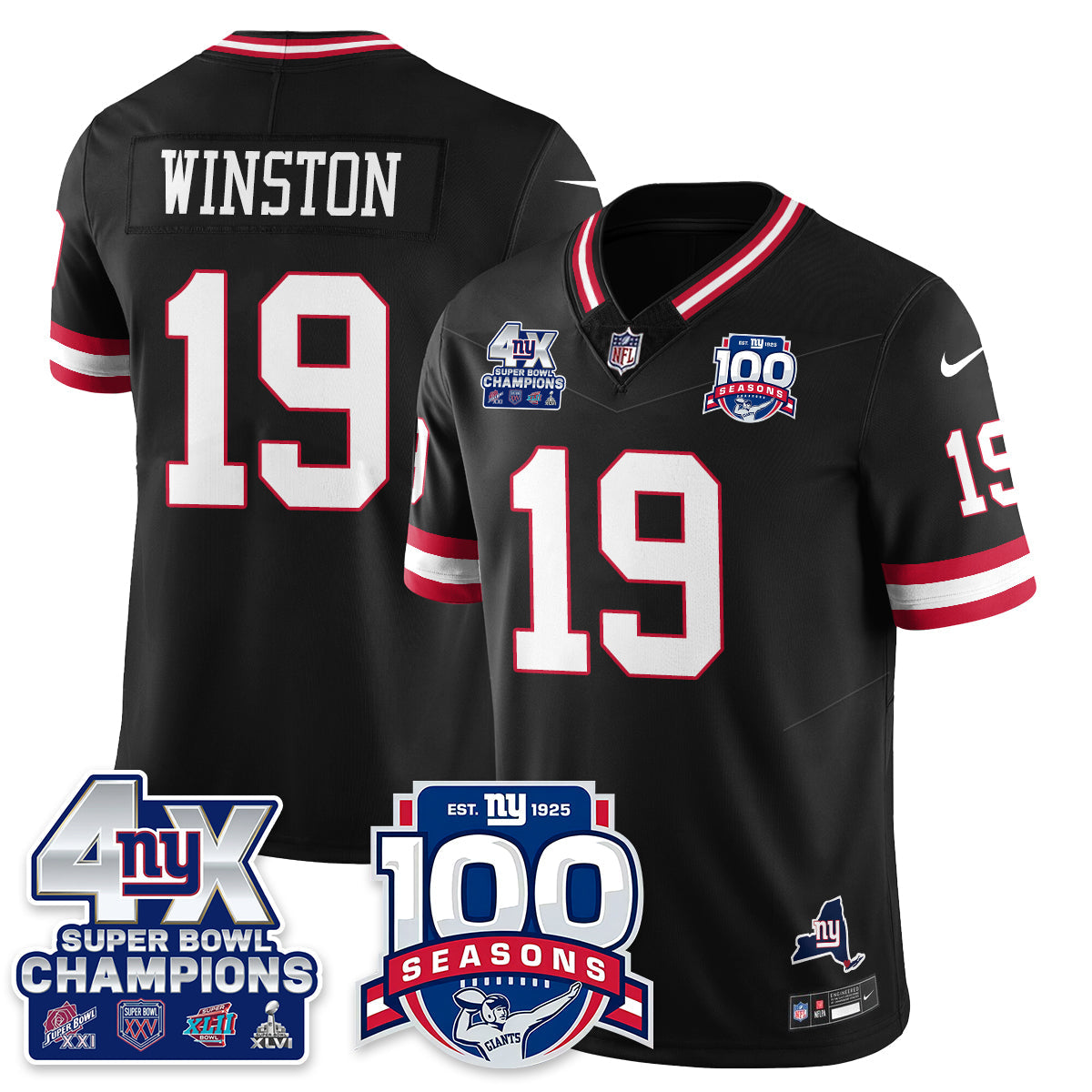 NYG 4-Time Champions Vapor Limited Jersey- 100th Season - All Stitched-DTD