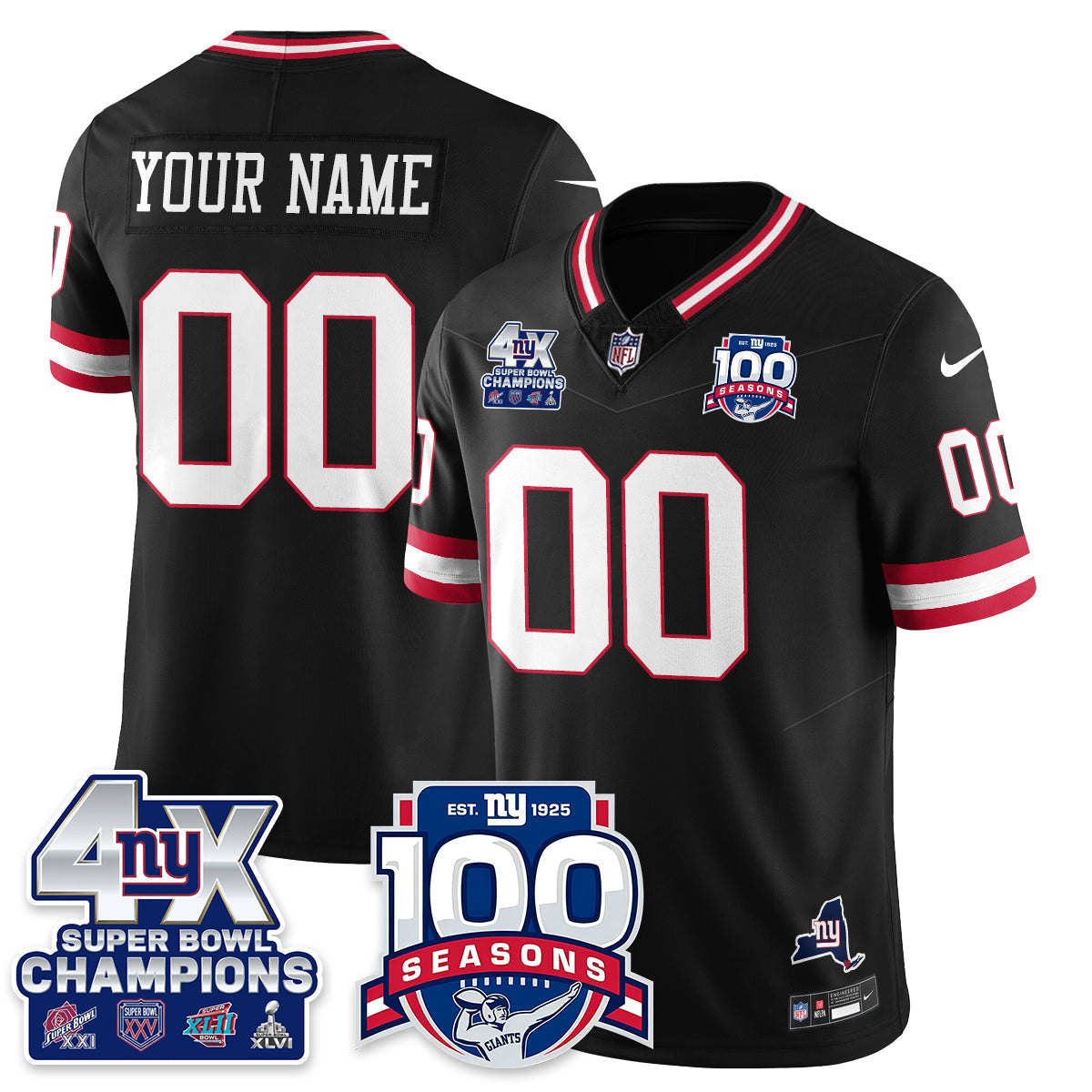 NYG 4-Time Champions Vapor Limited Custom Jersey- 100th Season - All Stitched-DTD