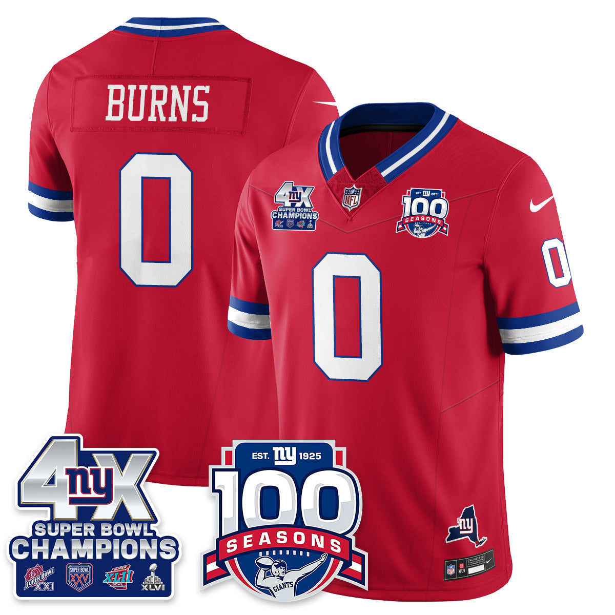 NYG 4-Time Champions Vapor Limited Jersey- 100th Season - All Stitched-DTD