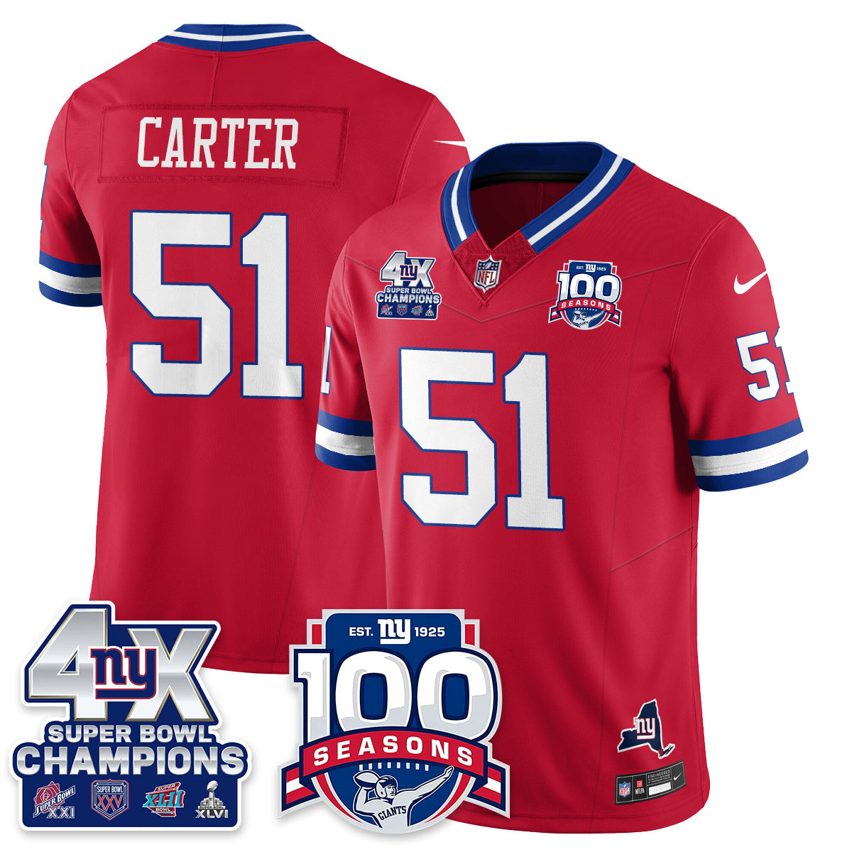NYG 4-Time Champions Vapor Limited Jersey- 100th Season - All Stitched-DTD
