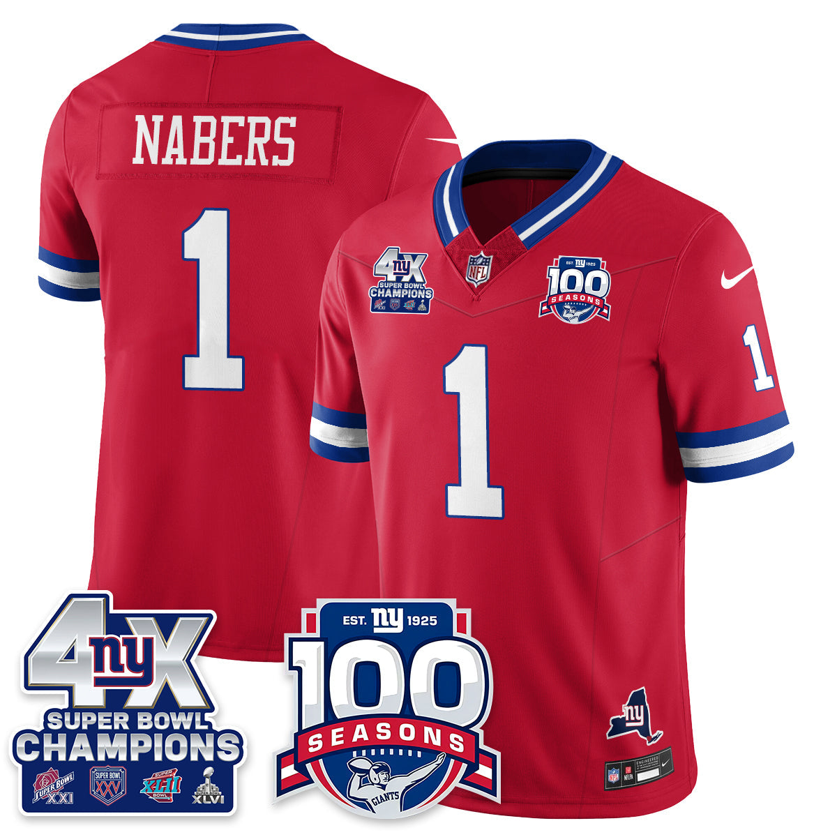 NYG 4-Time Champions Vapor Limited Jersey- 100th Season - All Stitched-DTD