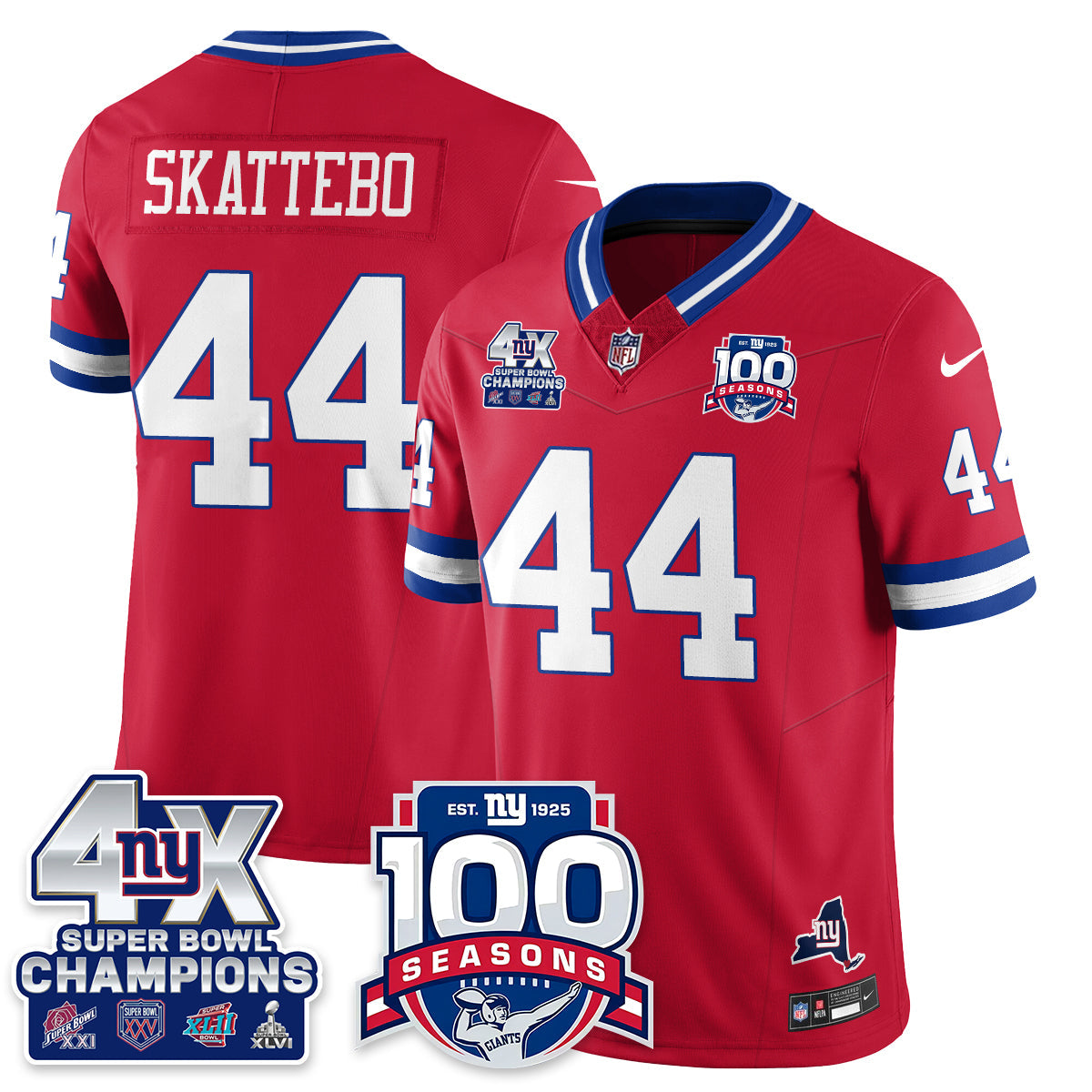 NYG 4-Time Champions Vapor Limited Jersey- 100th Season - All Stitched-DTD