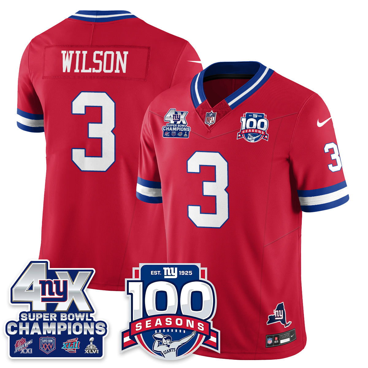 NYG 4-Time Champions Vapor Limited Jersey- 100th Season - All Stitched-DTD