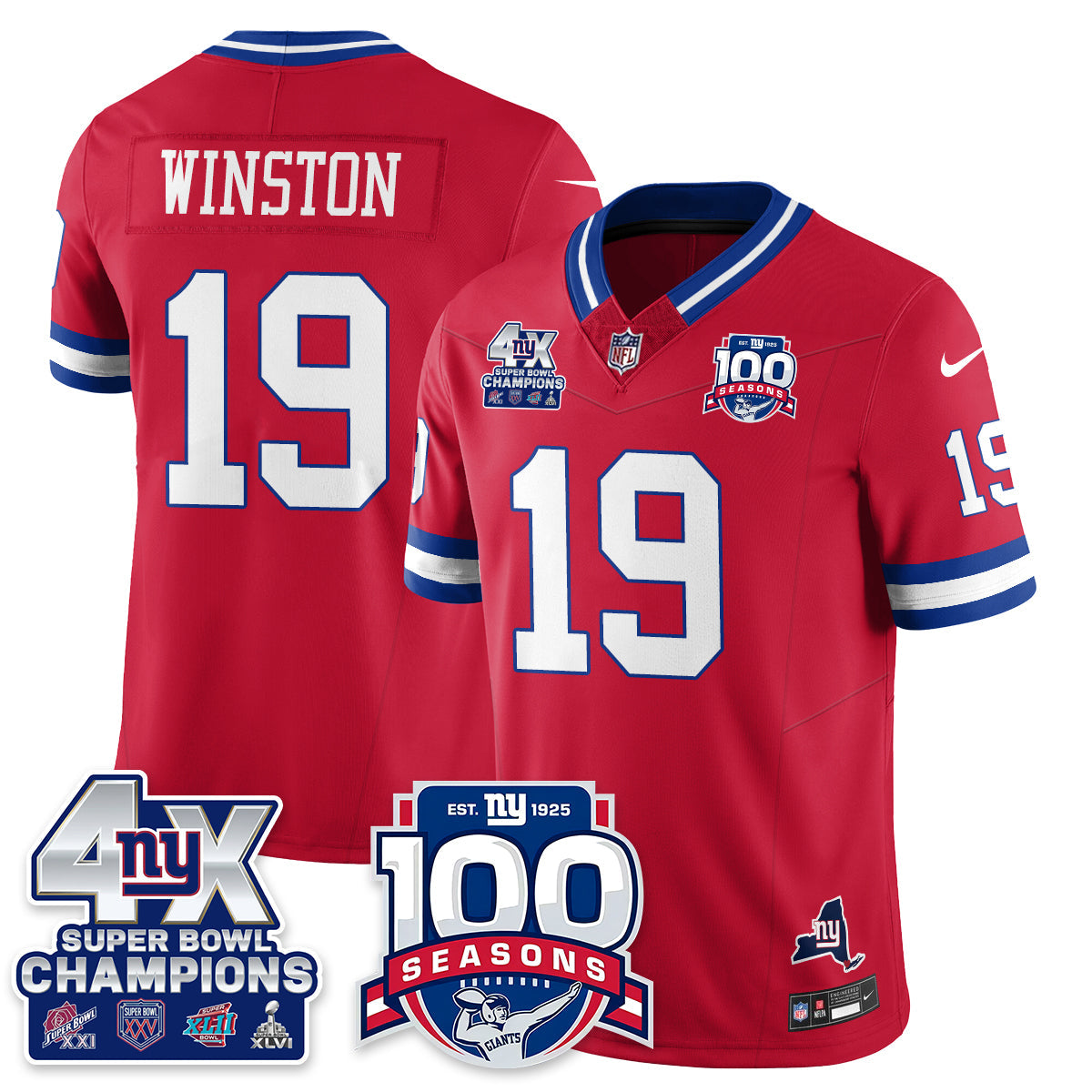 NYG 4-Time Champions Vapor Limited Jersey- 100th Season - All Stitched-DTD