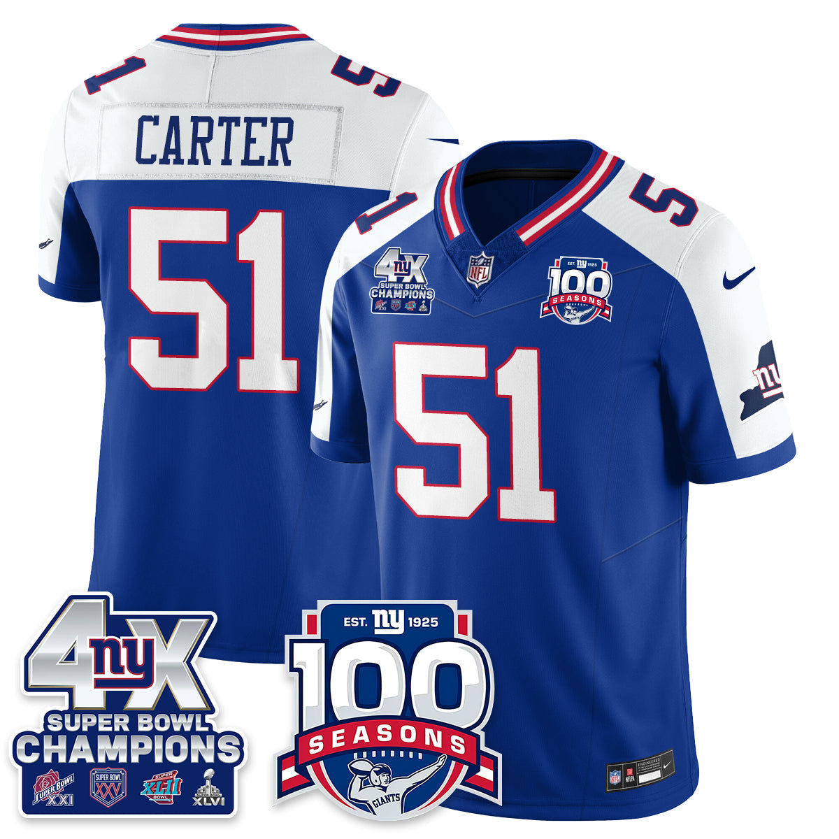 NYG 4-Time Champions Vapor Limited Jersey- 100th Season - All Stitched-DTD