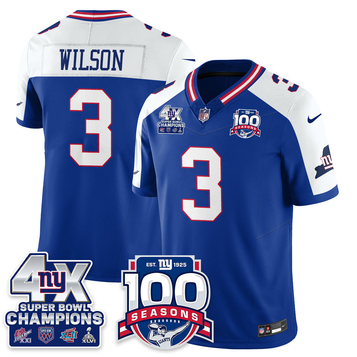 NYG 4-Time Champions Vapor Limited Jersey- 100th Season - All Stitched-DTD