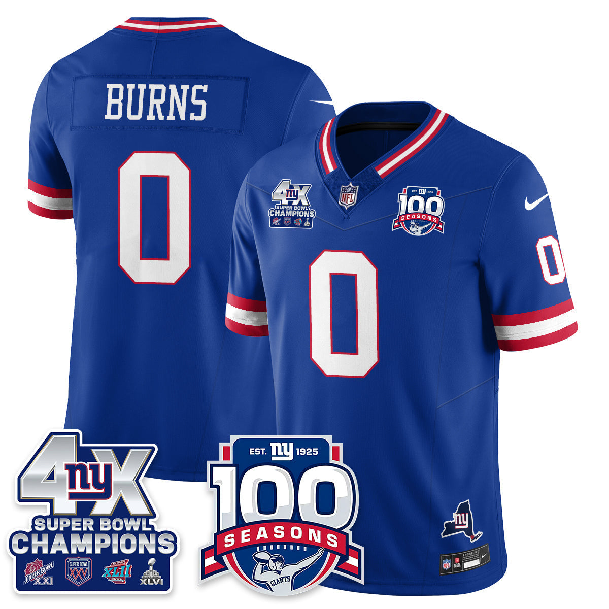 NYG 4-Time Champions Vapor Limited Jersey- 100th Season - All Stitched-DTD
