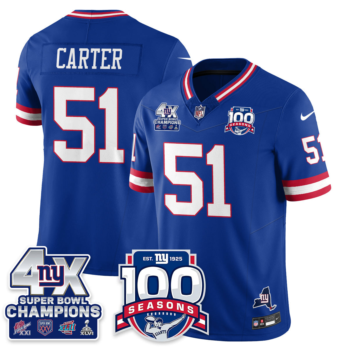 NYG 4-Time Champions Vapor Limited Jersey- 100th Season - All Stitched-DTD