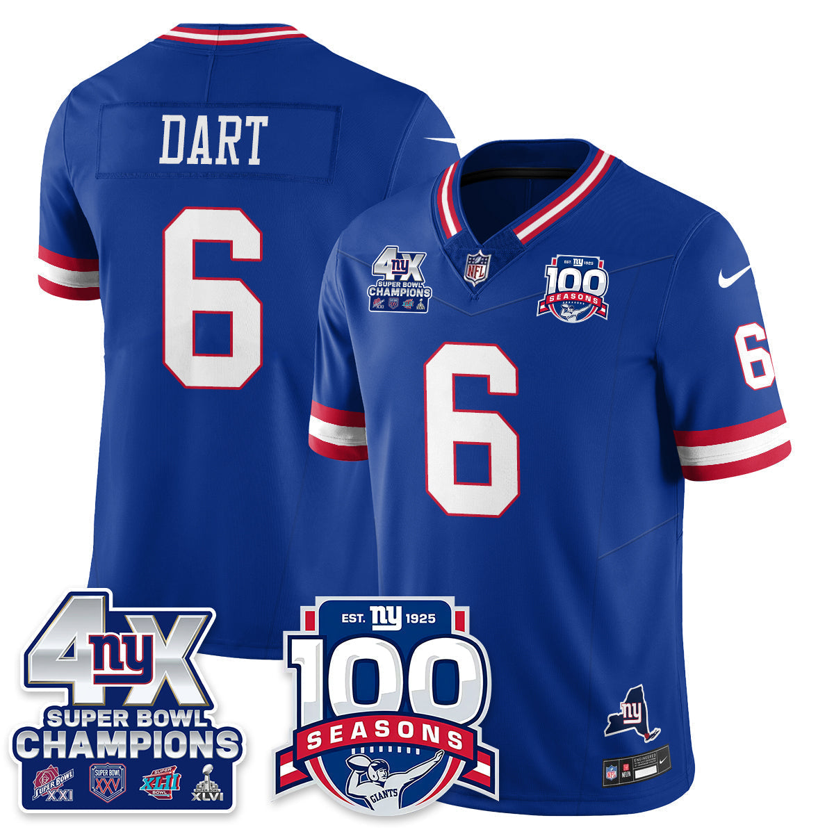 NYG 4-Time Champions Vapor Limited Jersey- 100th Season - All Stitched-DTD