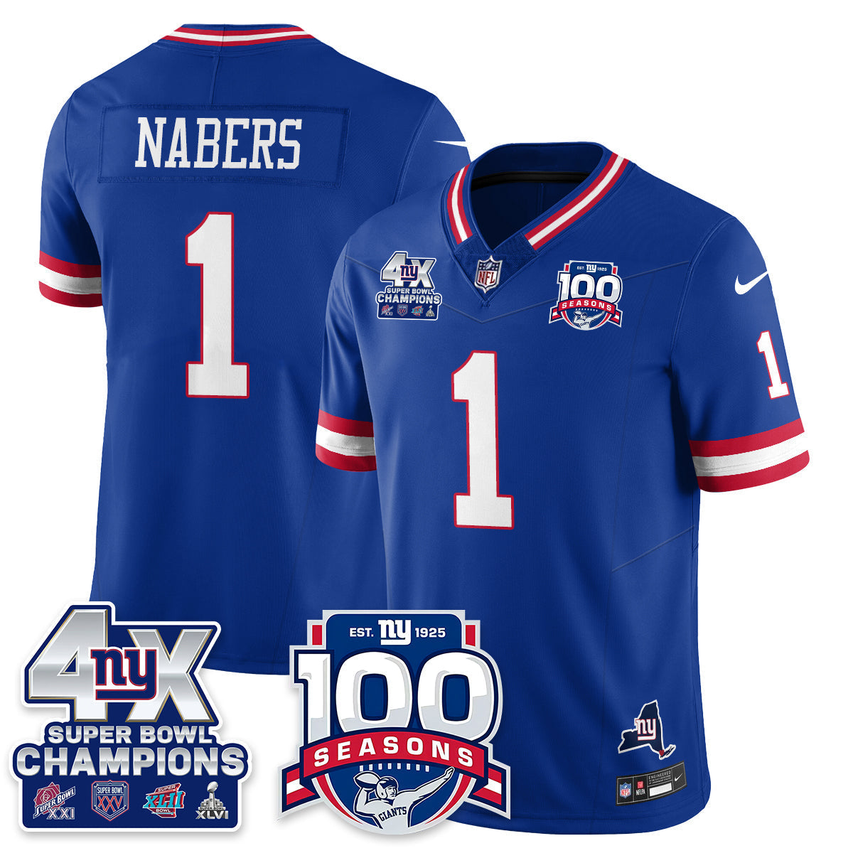 NYG 4-Time Champions Vapor Limited Jersey- 100th Season - All Stitched-DTD