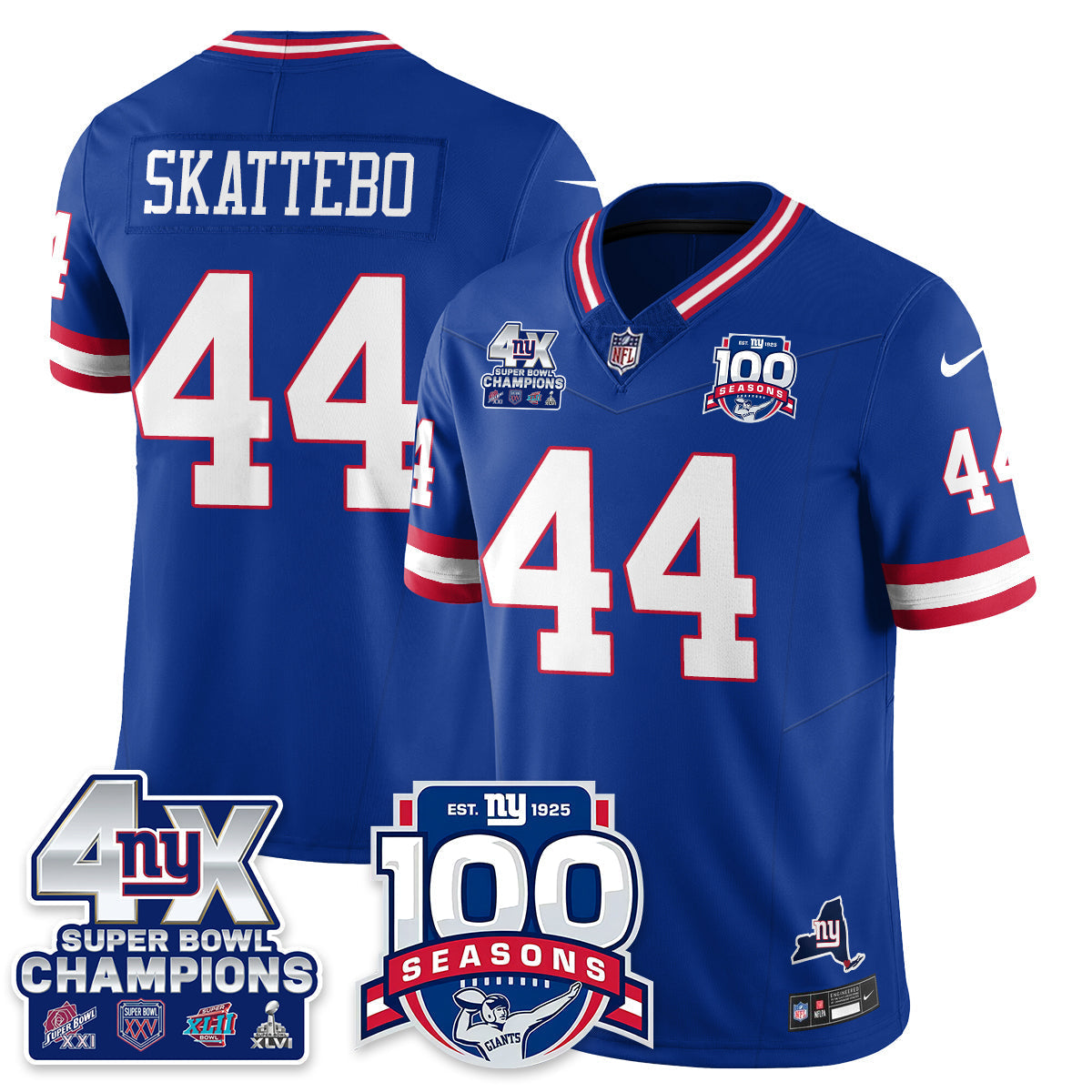 NYG 4-Time Champions Vapor Limited Jersey- 100th Season - All Stitched-DTD