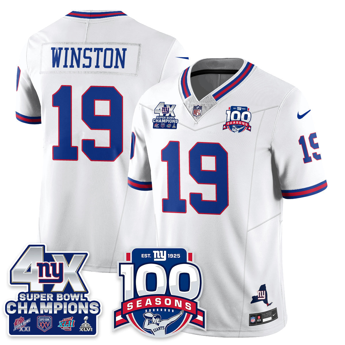 NYG 4-Time Champions Vapor Limited Jersey- 100th Season - All Stitched-DTD