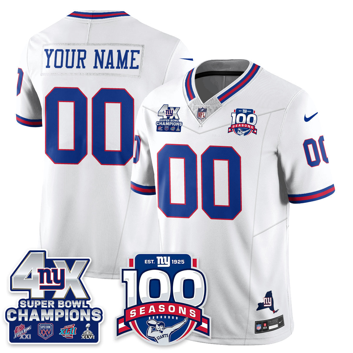 NYG 4-Time Champions Vapor Limited Jersey- 100th Season - All Stitched-DTD