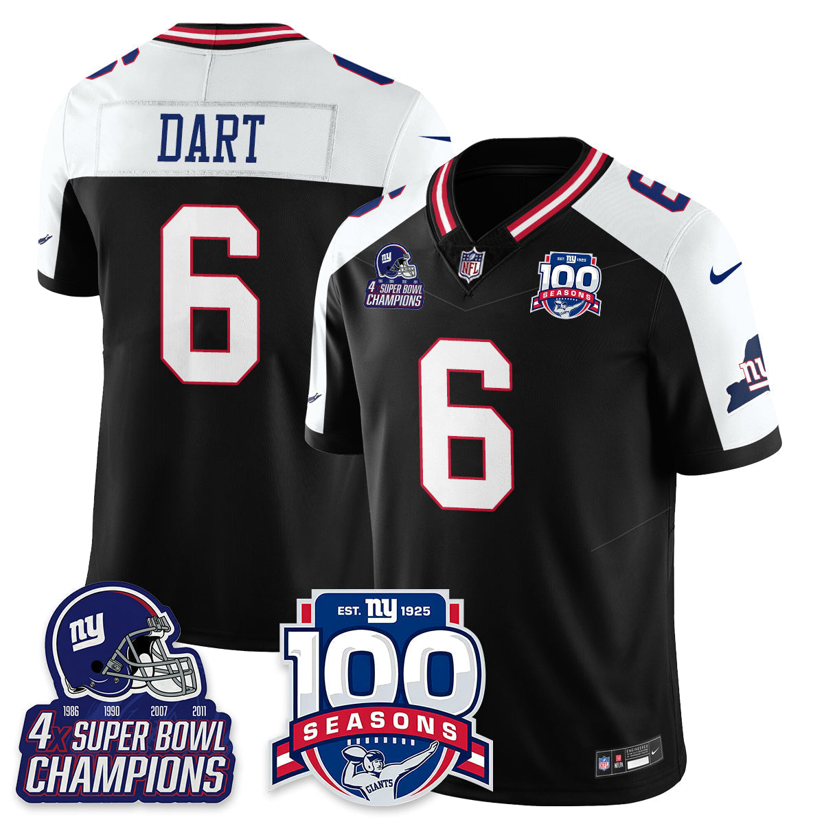 NYG 4-Time Champions Vapor Limited Jersey- 100th Season - All Stitched-DTD