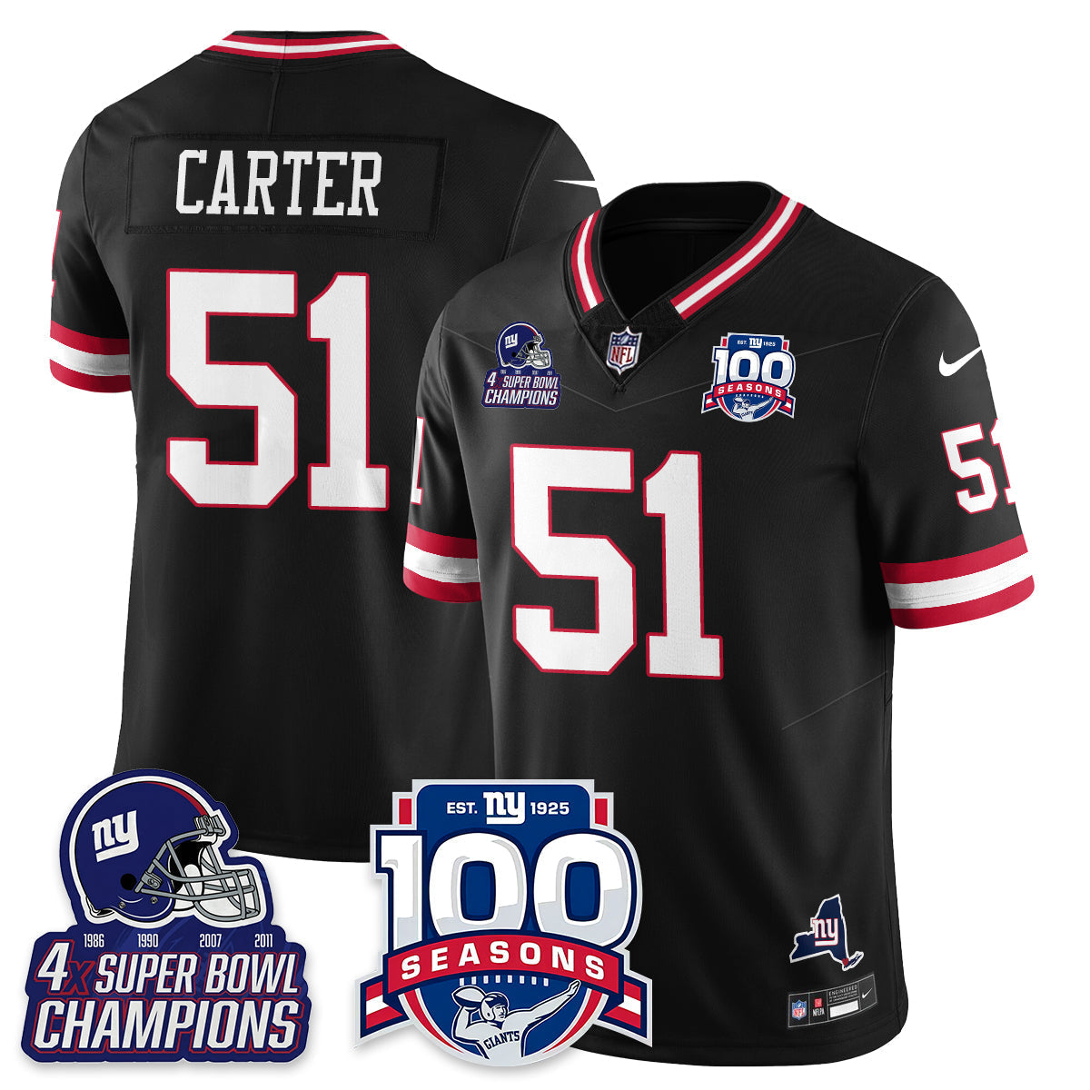 NYG 4-Time Champions Vapor Limited Jersey- 100th Season - All Stitched-DTD
